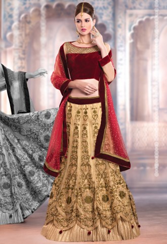 Bridal Maroon And Chiku Color Designer A-Line Lehenga Choli-1308