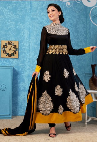 Designer Santoon And Net Black Color Party Wear Salwar Kameez